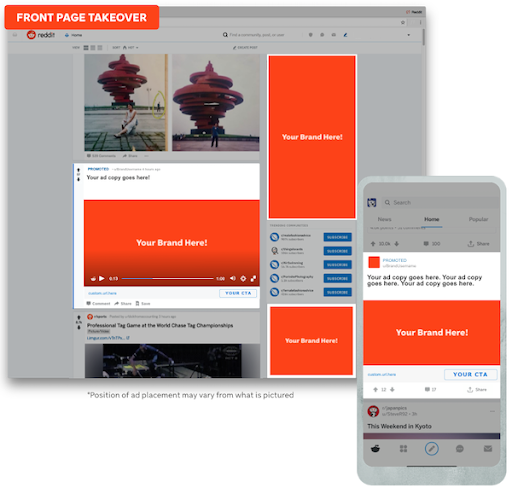 A mockup of Reddit's Front page takeover ad