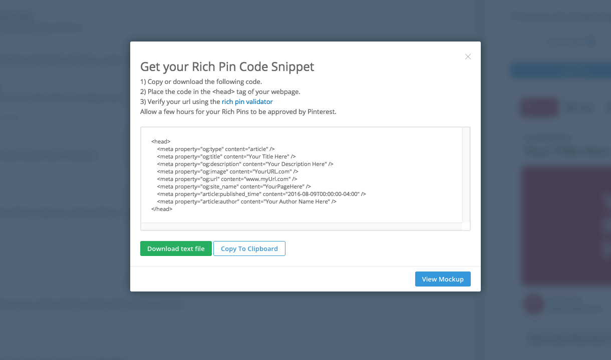 Pinterest Rich Pin Code Snippet